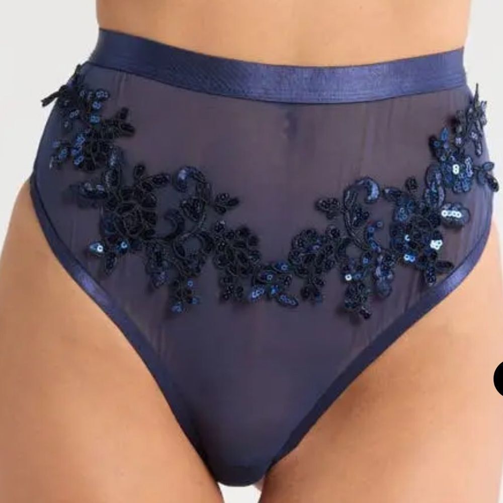 KILO BRAVA Floral Sequin High Waist Thong in Midnight Blue Small NWOT MSRP $30